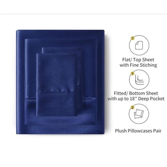 Housing Silk Satin Sheets,4-Piece Full Size Satin BedSheet Set with Deep Pockets - Picture 2 of 7